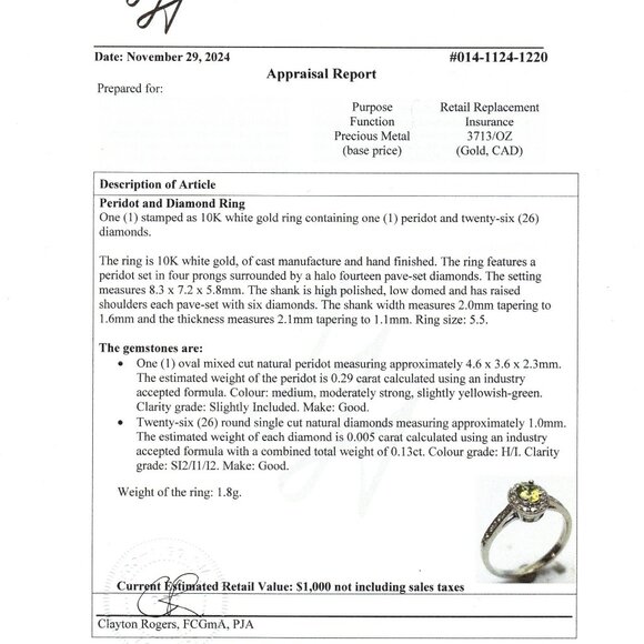 10K White Gold Natural Peridot Gemstone Ring with Real Diamonds Size 5.25 - Picture 12 of 12